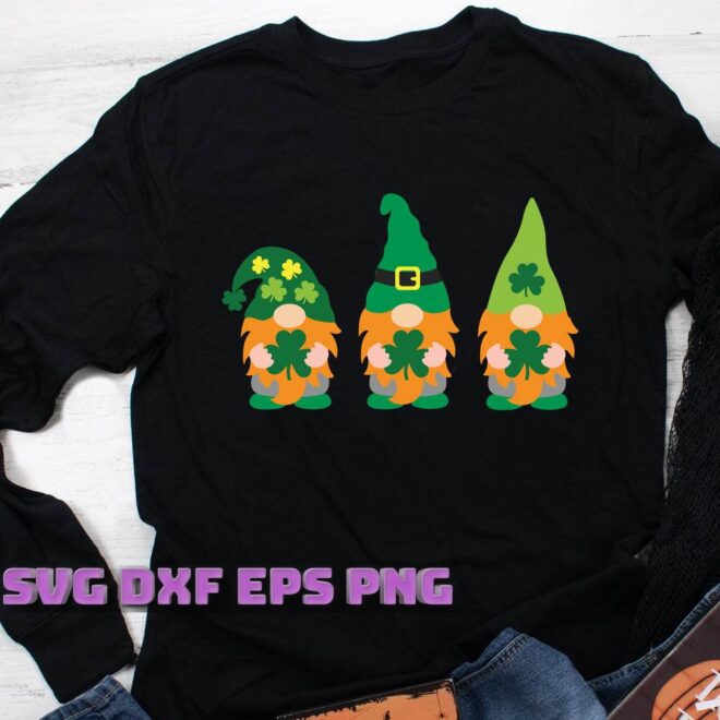 Three Gnomes Holding Clover svg