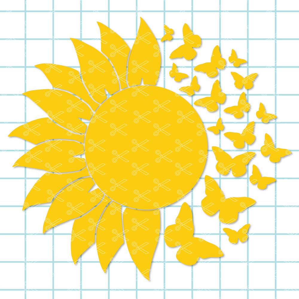 Sunflower with Butterfly SVG PNG DXF EPS Cutting Files
