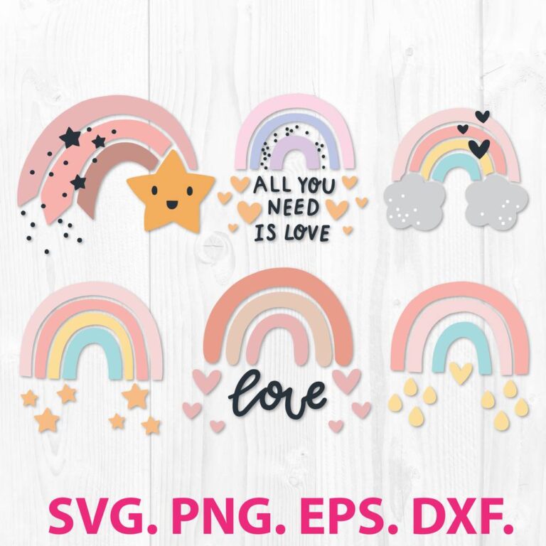 Rainbow SVG, EPS, PNG, DXF, Cut Files - Rainbow with Clouds Clipart