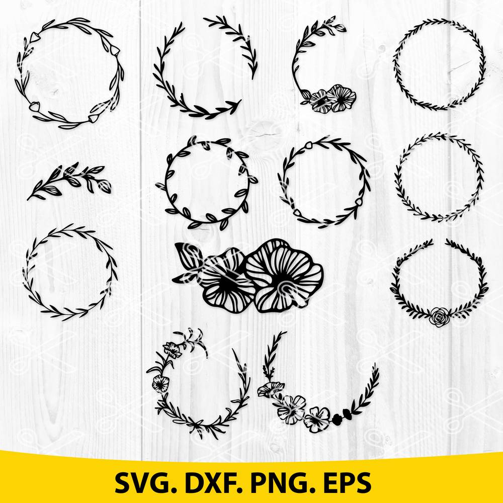 Download Floral Wreath SVG, EPS, PNG, DXF, Cutting Files - Flower ...