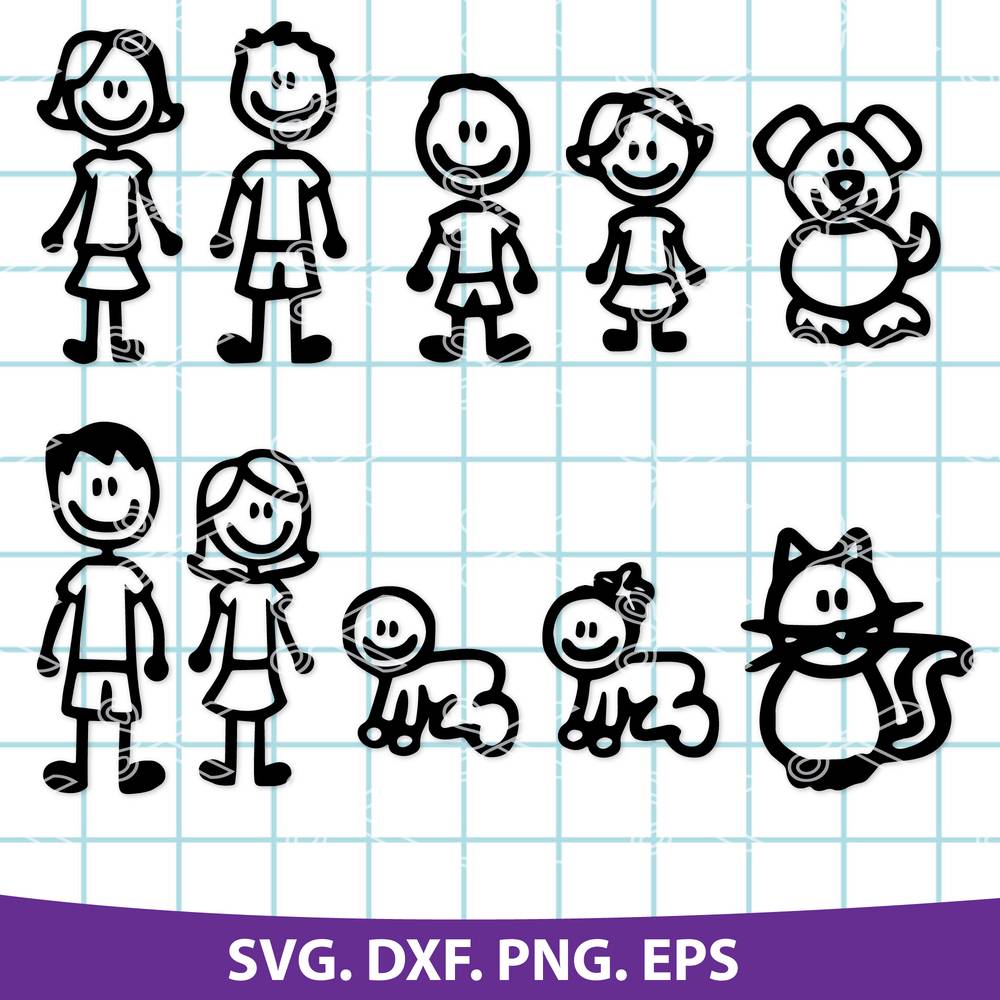 Stick Family SVG, DXF, PNG, EPS, Cutting Files - Stick Figure Clipart