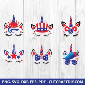 Dxf Fourth of July Unicorn Svg Red White Blue Bow Svg USA Stars Stripes Ribbon All American Girl Svg Png Eps