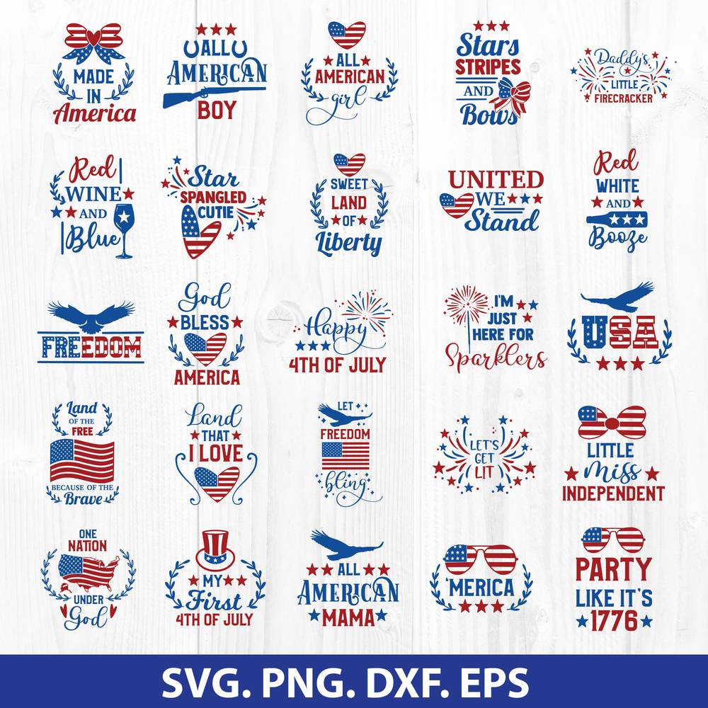 Dxf Fourth of July Unicorn Svg Red White Blue Bow Svg USA Stars Stripes Ribbon All American Girl Svg Png Eps