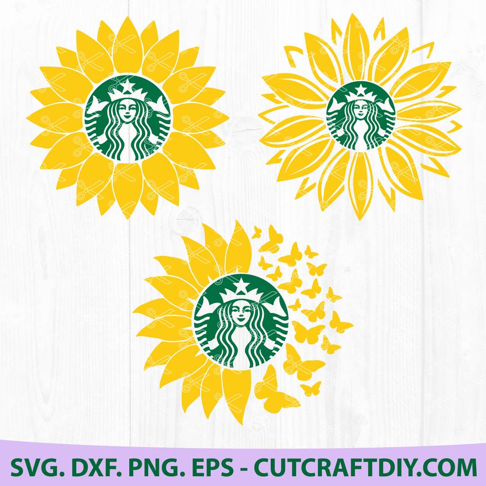 Starbucks Cup Monogram Sunflower Svg Dxf Png Eps Cut Files