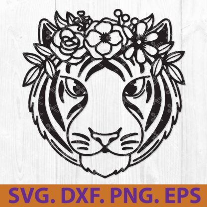 Tiger With Flower Crown SVG