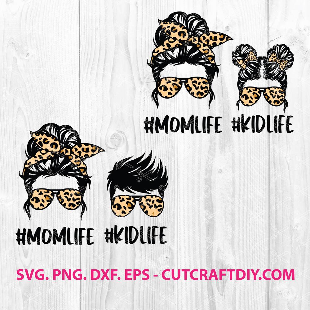 Leopard Mom Skull SVG, Messy Bun Skull SVG, Mom Life Kid Life SVG