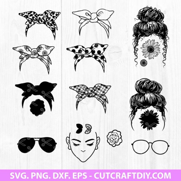 Messy Bun Bandana Mom Life SVG Bunde