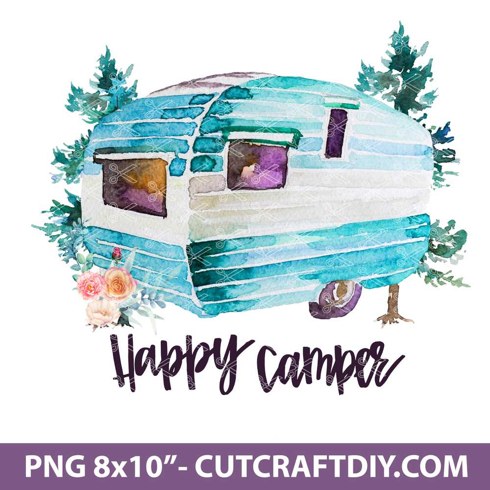 Happy Camper with flowers png clipart | Sublimation graphics