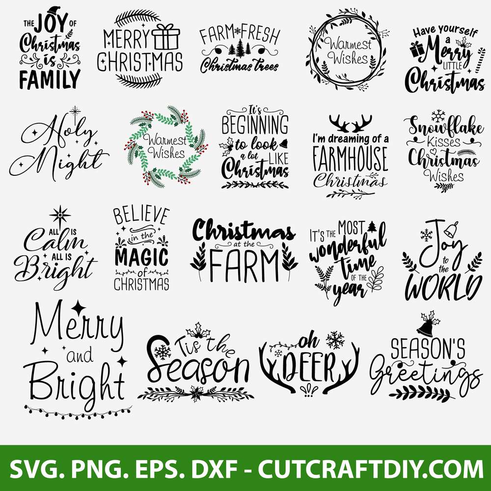 Christmas SVG Bundle Holidays Greetings Christmas Words Bundle 10 SVG+PNG Files Christmas Farmhouse Christmas