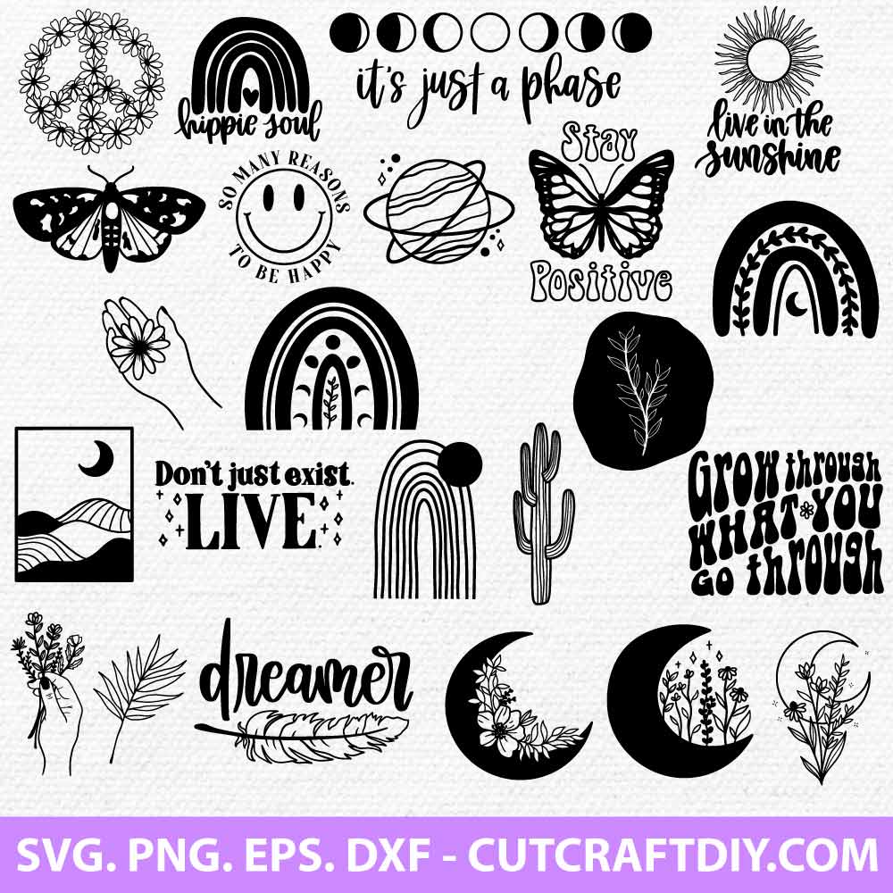 Hippie SVG, Hippie Svg Bundle, Boho Svg Bundle, Butterfly Svg, Cactus ...