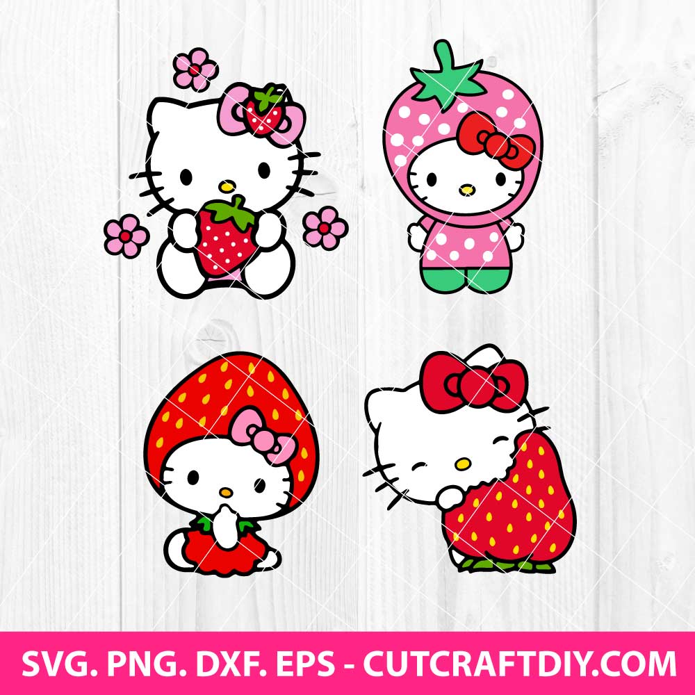Hello Kitty Strawberry SVG, Hello Kitty Fruits SVG, Cartoon SVG, Hello