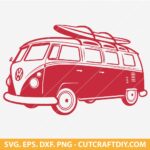 VW Bus Camper Van With Surf Board SVG Summer SVG PNG DXF EPS Cut Files Perfect use for Cricut and Silhouette Instant Download