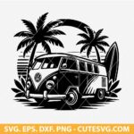 VW Bus SVG Design, Summer Van and Palm Tree SVG, Summer Vibes SVG, Vintage Bus SVG, PNG, DXF, EPS, Cut Files, Cricut, Silhouette