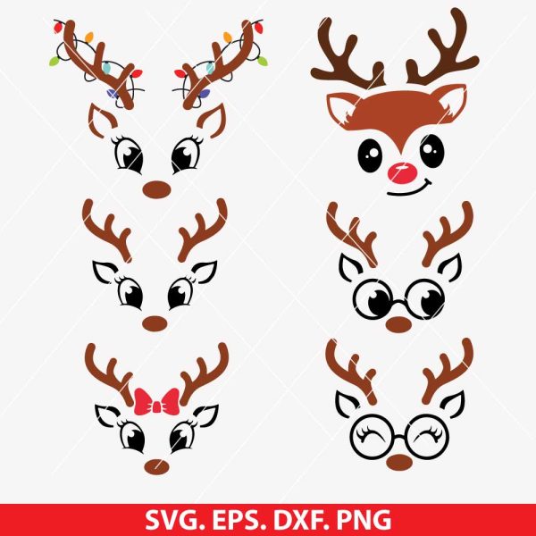 Cute Christmas Reindeer Faces SVG Bundle