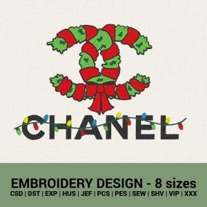 Christmas lights Xmas wreath logo machine embroidery design